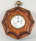A GOOD 19TH CENTURY FRENCH ROSEWOOD INLAID WALL CLOCK, FORMED AS A WATCH, Paris maker, 16ins wide.