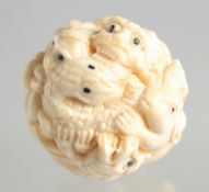 A CARVED BONE NETSUKE, Chinese zodiac animals.