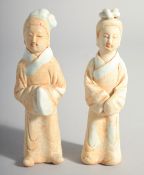 TWO CHINESE POTTERY TOMB FIGURES 5.5ins high.