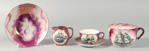 A SUNDERLAND PORCELAIN PINK LUSTRE CUP AND SAUCER 
