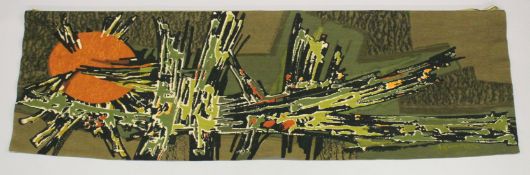 FUMERON. AN ABSTRACT WOOL WORK LANDSCAPE WALL HANGING. 5ft 7.5ins wide x 1ft 9ins high.