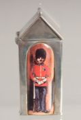 A SILVER SENTRY BOX with an enamel soldier.