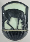 A VERY GOOD ART DECO PORCELAIN WALL POCKET of a deer. 24ins long, 16ins high