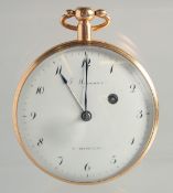 A CONTINENTAL 18CT GOLD QUARTER REPEATER OPEN FACED POCKET WATCH. The white enamel dial signed F