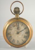 AN OVERSIZED NOVELTY BRASS POCKET WATCH . D R P. 5ins diameter.