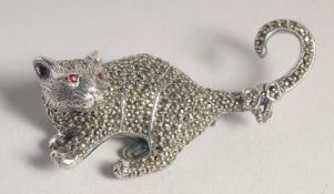 A SILVER AND MARCASITE CAT BROOCH.
