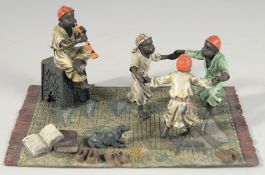 A VIENNA PAINTED COLD CAST BRONZE GROUP, boys dancing.