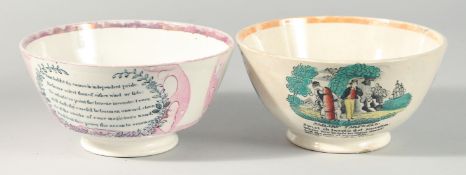 TWO PINK LUSTRE PORCELAIN BOWLS, Sailor's Farewell and Steam Ship.
