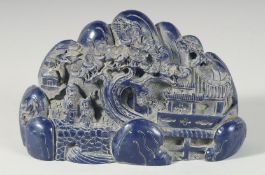 A CHINESE CARVED LAPIS BOULDER. 6.5ins