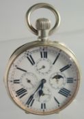 A LARGE FOUR DIAL POCKET WATCH, 2.25ins dial.