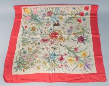 A GUCCI SILK SCARF, FLOWERS.
