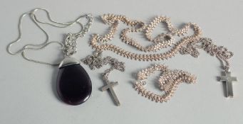 A FILIGREE SILVER PENDANT, and TWO CROSSES (3).