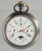 A LARGE GUN METAL FOUR DIAL POCKET WATCH P F 2 dial.