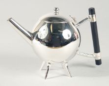 A SMALL CHRISTOPHER DRESSER DESIGN SILVER PLATED GLOBULAR, TEA POT.
