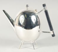 A CHRISTOPHER DRESSER DESIGN SILVER PLATED GLOBULAR TEA POT.