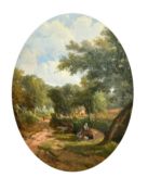 George William Pettitt (1831-1863) British, 'Old Lane Scene with Gipsies in Surrey', oil, labels