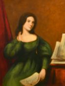 J.K. Pelham (19th Century) Portrait of a seated lady wearing a green dress and holding papers, oil