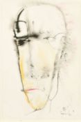 John Kingerlee (b. 1936) Irish, a head study, mixed media mostly watercolour, signed with a symbol