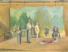 Peter Gardner (b. 1928) British, 'Life Rehearsal', oil on board, signed with initials and dated