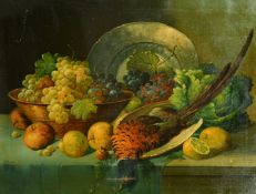 Early 20th Century French School, a still life of fruit and a pheasant, oil on canvas,