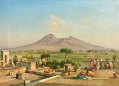 Attributed to Alessandro La Volpe (1820-1893), a view towards Mount Vesuvius, oil on canvas, 13
