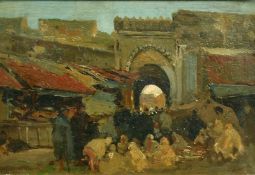 George Charles Haite (1855-1924) British, 'Gateway to the Market, Tangiers', oil on panel, 6.25