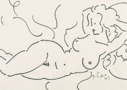 Kanwaldeep Singh Kang, signed Nicks (1964-2007) British, A female nude lying on her side, pen/ink,