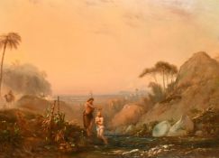 19th Century Continental School, Christ being baptised by St. John in the Holy Land, oil on