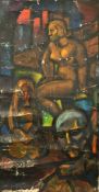 Manner of Georges Rouault, figures in an urban landscape, oil on canvas, 67