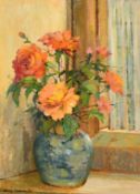 Mary Remington (1910-2003) British, 'Roses in the Window', oil on board, signed, 18.5