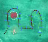 Alistair Grant (1925-1997) British, 'Bublot', an abstract composition, gouache, signed, labels