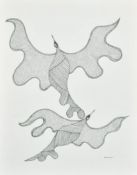 Ram Singh Urveti (b. 1970) Indian Gond Artist, two birds flying, ink on paper, signed, 14