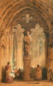 Samuel Prout (1783-1852) A cathedral interior with figures, watercolour, 5