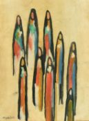 Ismael Al-Sheikhly (1924-2002) Iraq, a study of gathered figures, oil on canvas, signed, 6.5