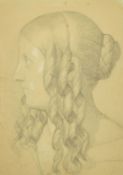 Nazarene style, 19th Century, Portrait of a lady in profile, pencil drawing with white chalk