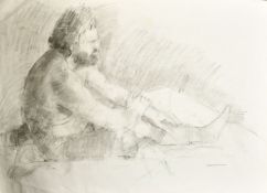 Roger Bliss (20th Century), Male nude seated, charcoal, with Roger Bliss studio collection stamp,