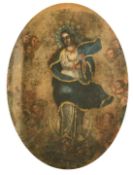 18th Century Spanish School, Possibly Cuzco, a female saint surrounded by angels, oil on canvas,
