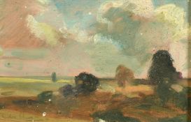 Charles Church (b. 1971) British, trees in an open landscape, oil on board, signed, 4