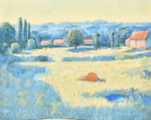 Norman Lloyd (1894-1983) Australian, farm buildings in a landscape with hills beyond, oil on canvas,