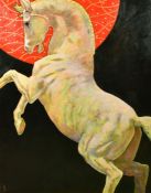 Kanwaldeep Singh Kang, signed Nicks (1964-2007) British, A Horse rearing with an ornate red circle