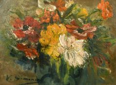 Victor Simonin (1877-1946) Belgian, a still life of mixed flowers, oil on board, signed, 12