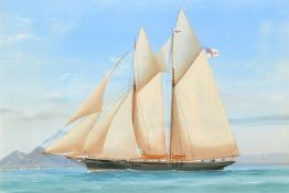 19th Century Neapolitan School, a British two-master in the Bay of Naples, gouache, 15.25