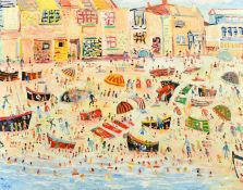 Simeon Stafford (b. 1959) British, 'Porthmeor Beach', oil on canvas, signed, 32