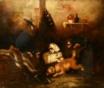 George Armfield (1808-1893) British, Terriers ratting in a barn, oil on canvas, Christie's stencil