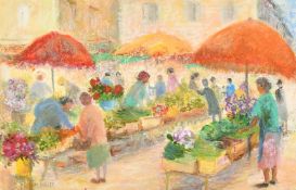 M. Nollez, 20th Century Continental school, a pastel scene of a flower market, signed, 12