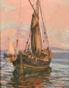 L. Margues, 20th Century, French, a traditional fishing boat at dusk, oil on panel, signed, 18.75