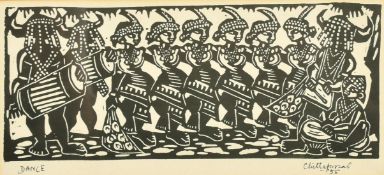 Chittaprosad Bhattacharya (1915-1978) Indian, 'Dance', woodblock print, signed inscribed and dated