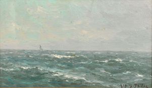 Albert Isidore DeVos (1868-1950) Belgian, a distant ship on the horizon, oil on panel, signed, 8.25
