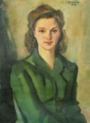 Gaetano Sparacino (20th Century) Portrait of a young woman wearing a green blouse, oil on canvas,