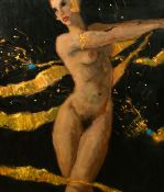 Kanwaldeep Singh Kang, signed Nicks (1964-2007) British, a dancing female nude surrounded by gold